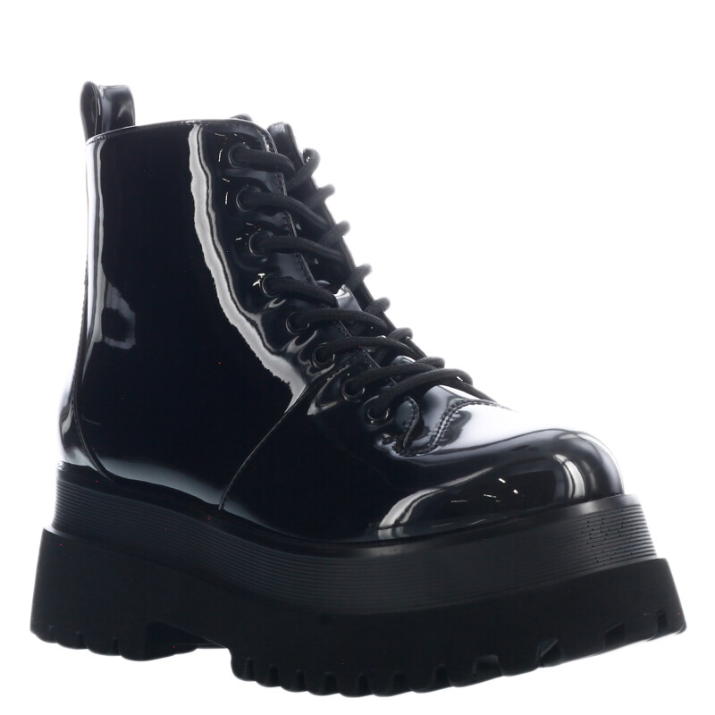 Bota de Mujer Miss Carol borcego ROLL de charol acordonada Negro (Charol)