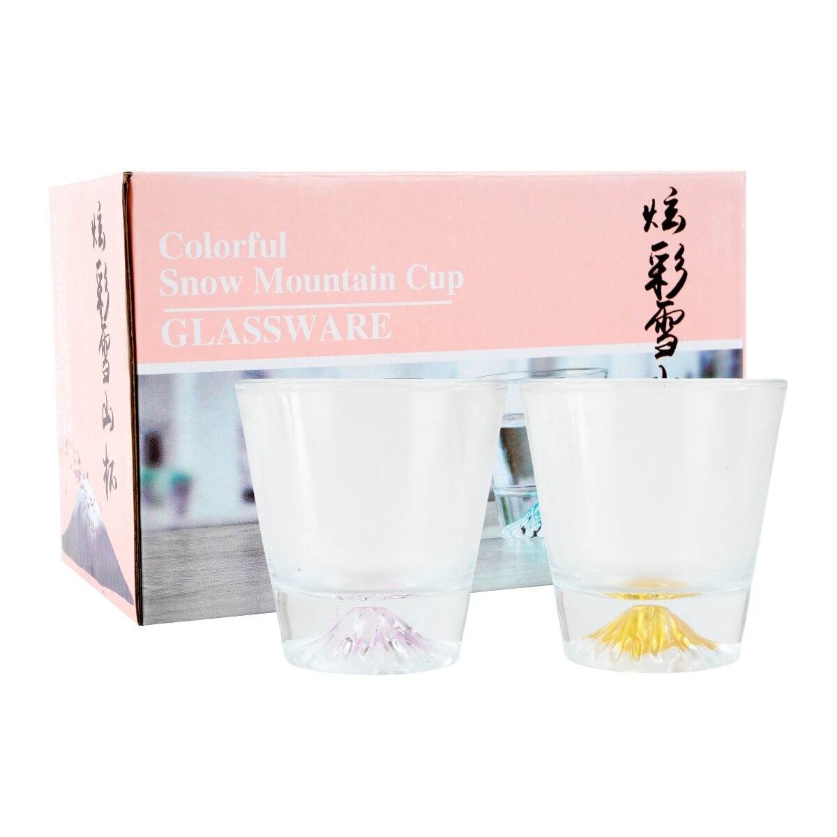 Set de 2 vasos de vidrio con diseño montaña 