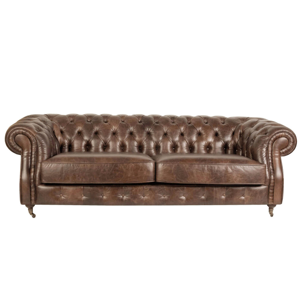 SOFA 3 CUERPOS CUERO-100-NATURAL MARRON NEW CHESTERFIELD CHOC.