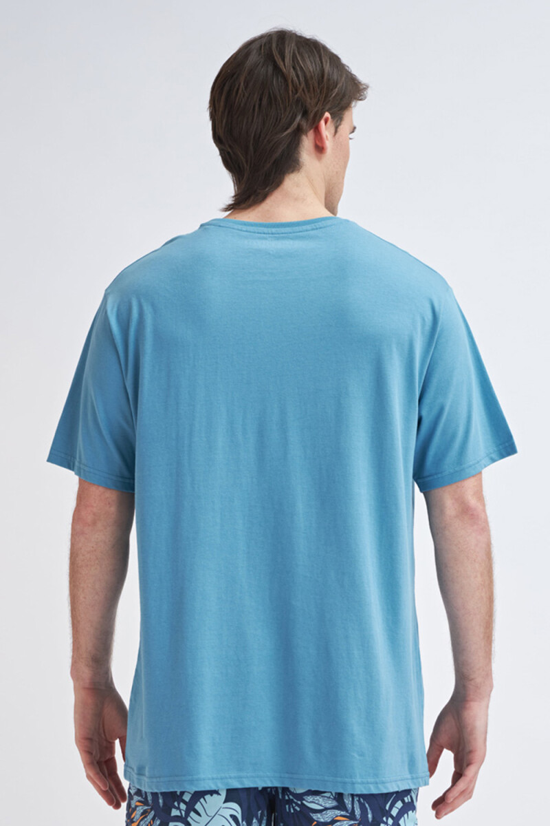 Camiseta manga corta estampada Localizada - Celeste