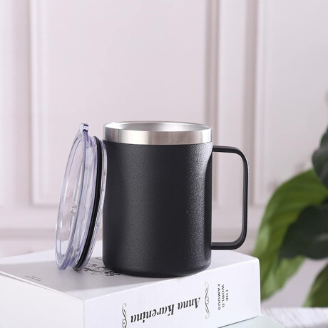 Vaso térmico con tapa y manija Negro