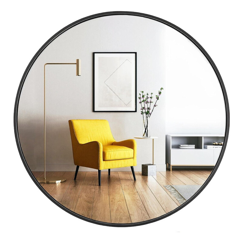 Espejo Redondo Circular 30 Cm Marco Hierro Negro Negro
