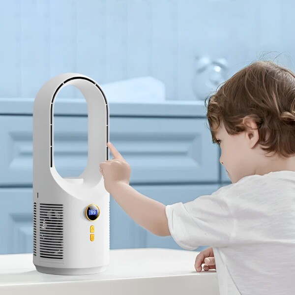 Ventilador Recargable Escritorio Sin Aspas Portatil Luz Led Variante Color Blanco