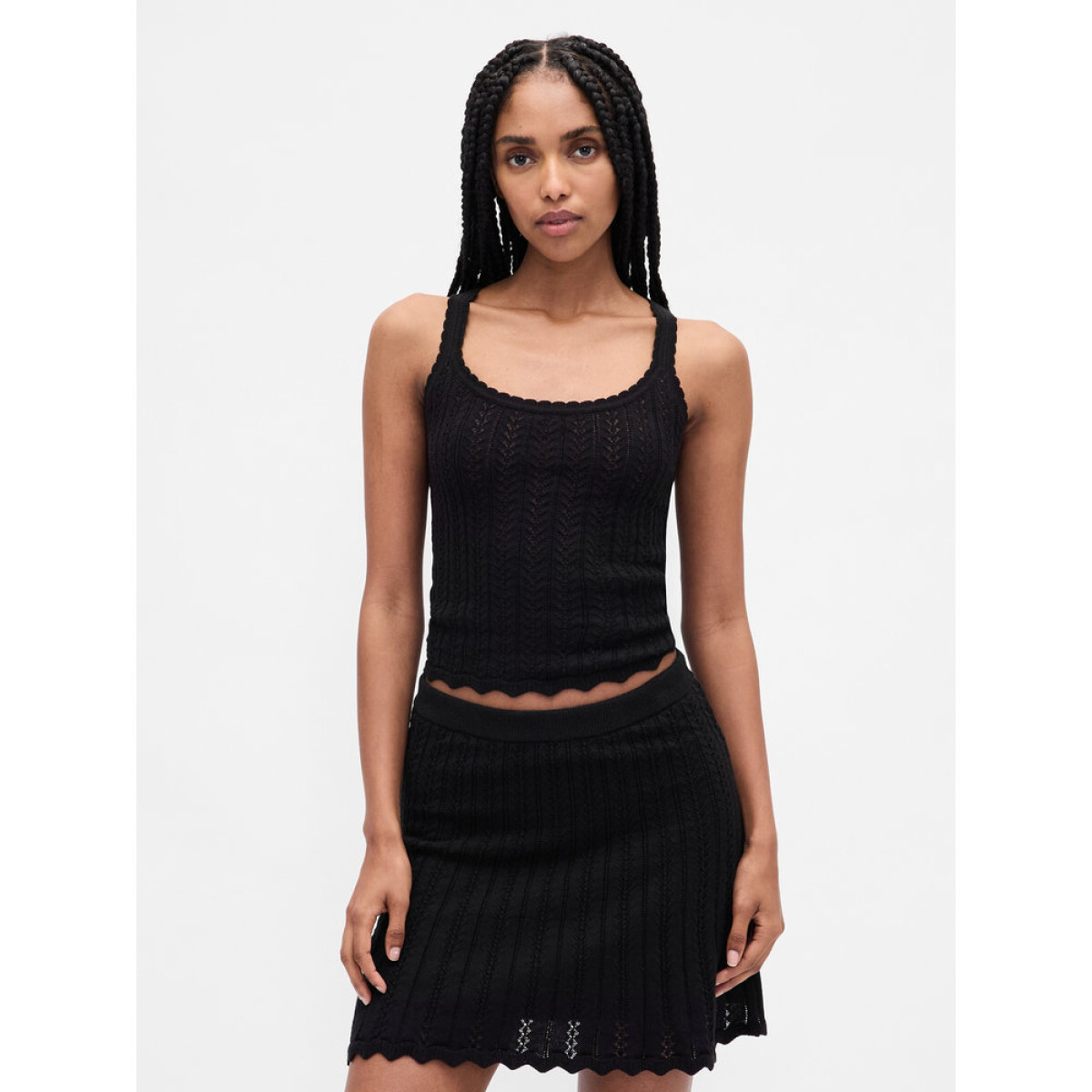 COTTON POINTELLE TANK - BLACK 