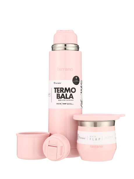 Kit Acero Bala Metalizado - 750mL + Mate Flap Rosado