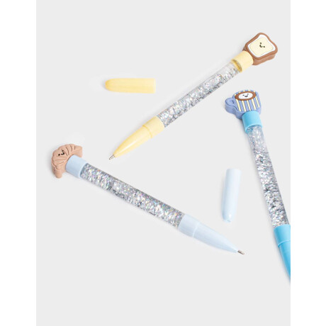 Set De 3 Lapiceras Con Líquido En Estuche De Pvc Estampado Combinacion Multicolor