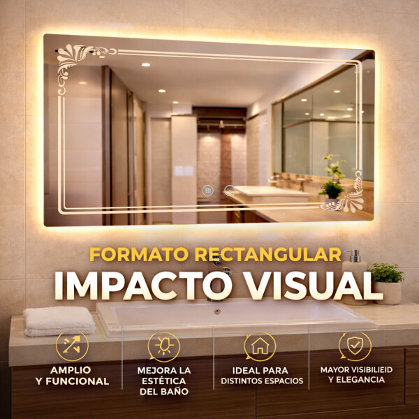 Espejo Rectangular Con Led Baño Led09 60 X 80 Cm Desempañador ESPEJO RECTANGULAR LED09 60X80