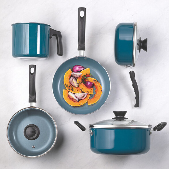 Batería de cocina cerámica azul 5 piezas "EVORA" -TRAMONTINA TR5483
