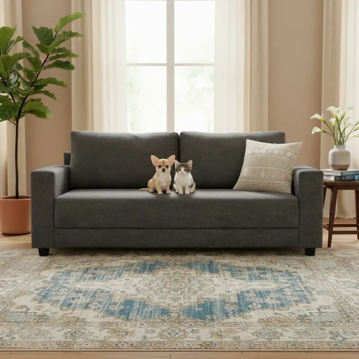 SOFA 3 CUERPOS - TELA PET FRIENDLY GRIS OSCURO 