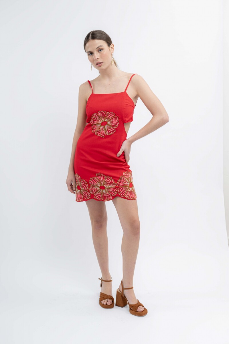 Vestido Floral Corto - Rojo 