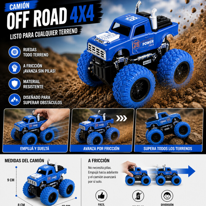 Camión Juguete 4x4 A Fricción Ruedas Grandes Todo Terreno Estilo 3