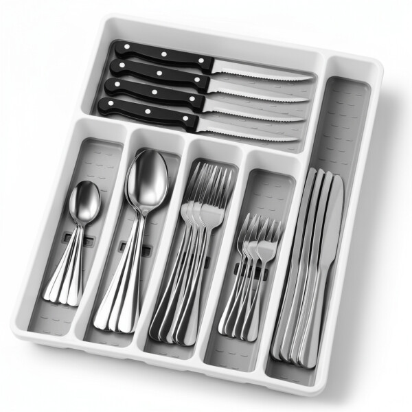 Set de 24 Cubiertos IMBACK IBK-HMJ077 | Acero Inoxidable con Cubertero Organizador de 6 Compartimentos Set de 24 Cubiertos IMBACK IBK-HMJ077 | Acero Inoxidable con Cubertero Organizador de 6 Compartimentos
