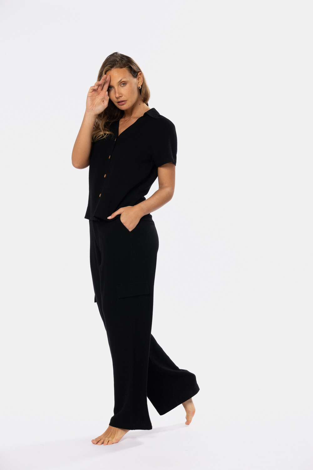 PANTALON CARGO DE LINO Negro