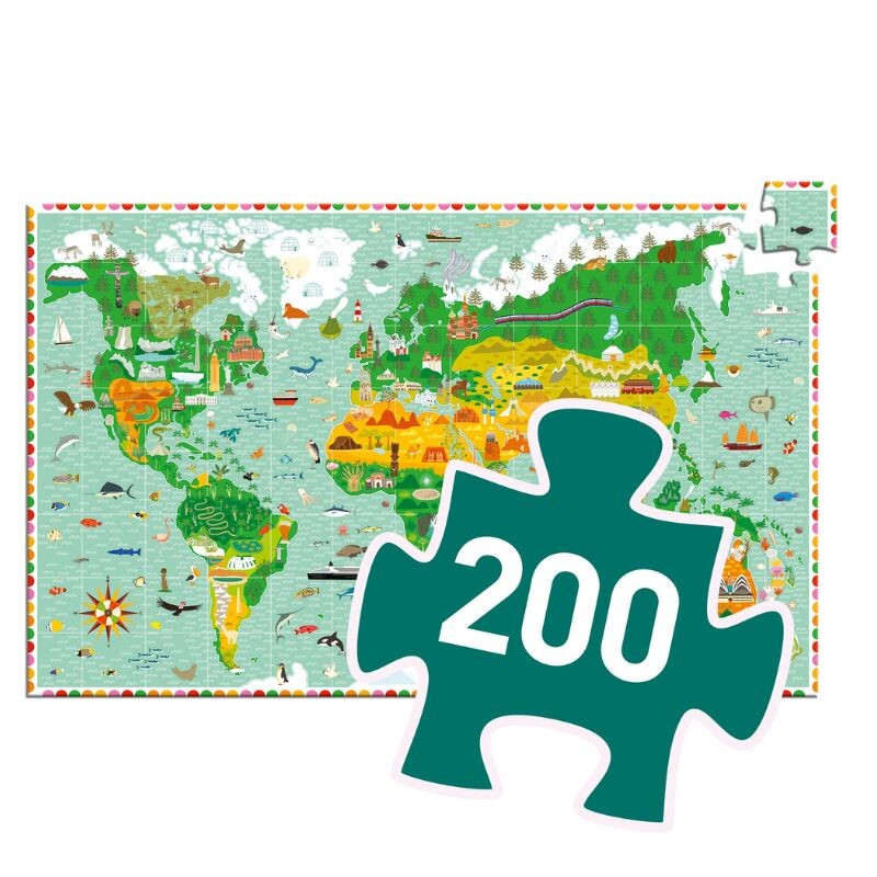 Puzzle observación 61x38 cm 200 Pcs + Libro Mapa Mundo