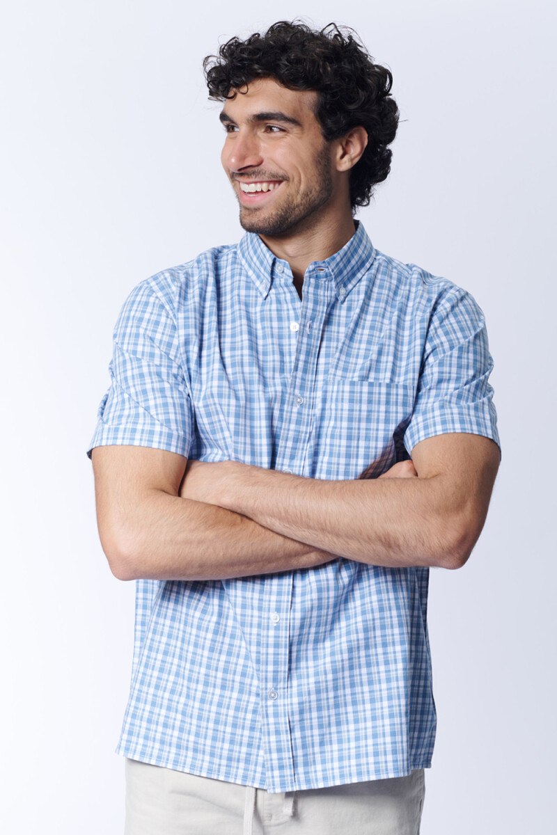 Camisa manga corta a cuadros - Azul 