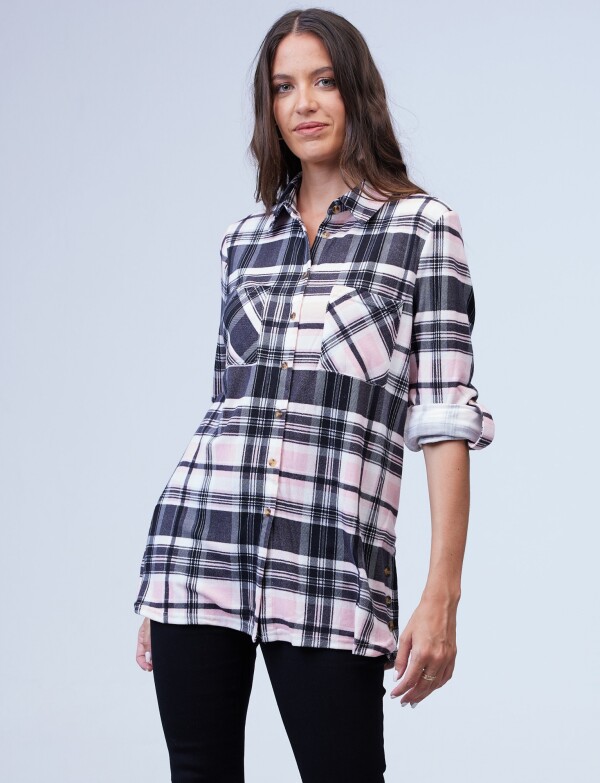 Camisa Soft Cuadros NEGRO/ROSA