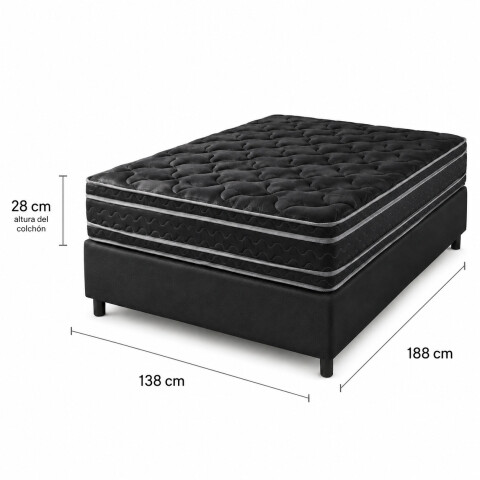 Conjunto Sommier Mega Black 2 Plazas 138 x 188 x 28 | Doble Europillow Reversible Conjunto Sommier Mega Black 2 Plazas 138 x 188 x 28 | Doble Europillow Reversible