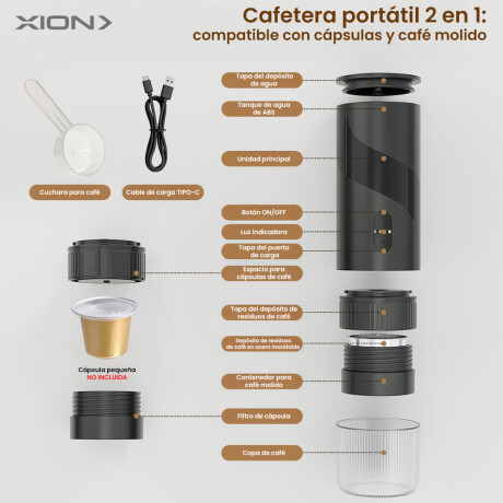 cafetera portátil para capsula y café molido COLOR UNICO
