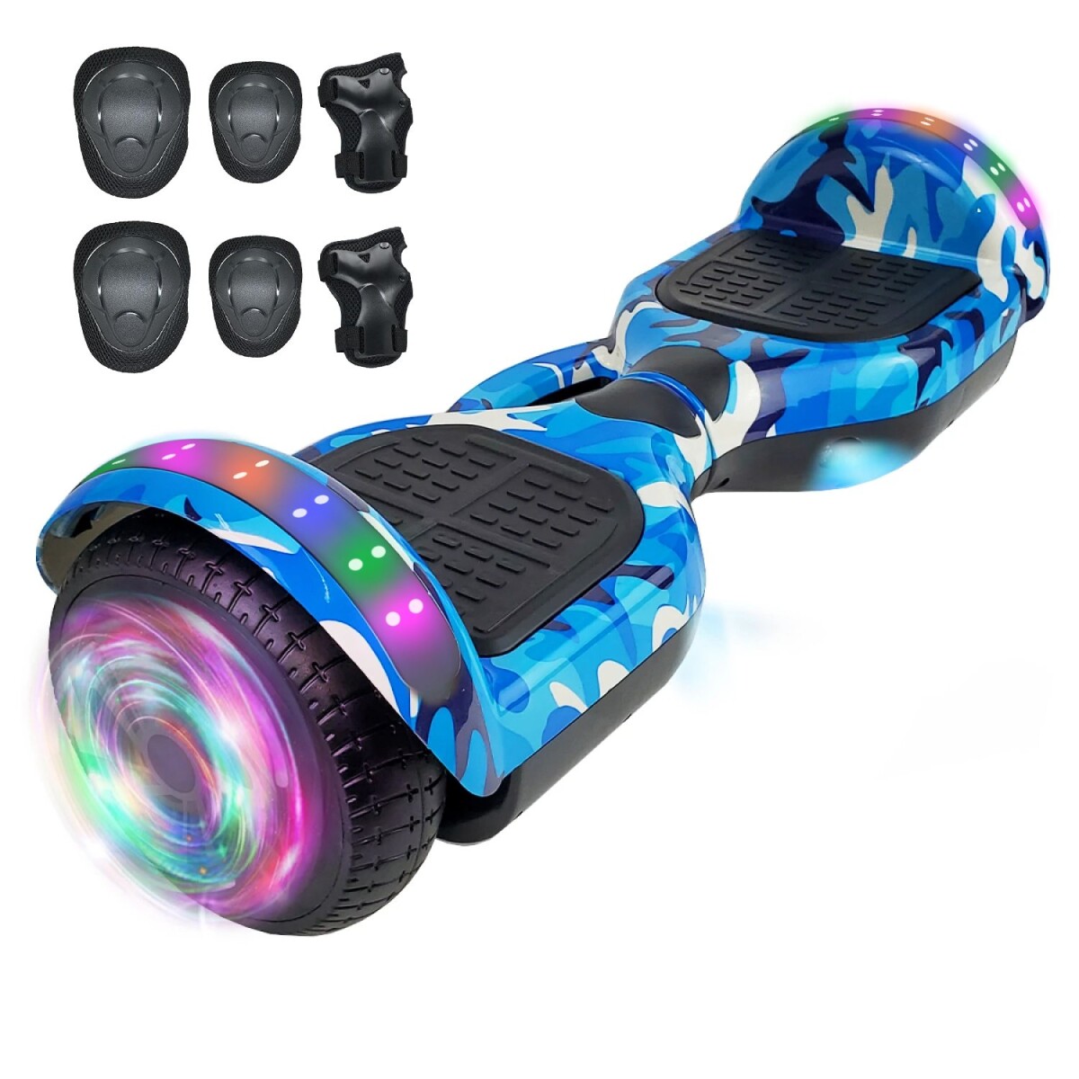 Skate Electrico Hoverboard Musica Bluetooth Luces Patineta - Variante Diseño MIlitar Azul 