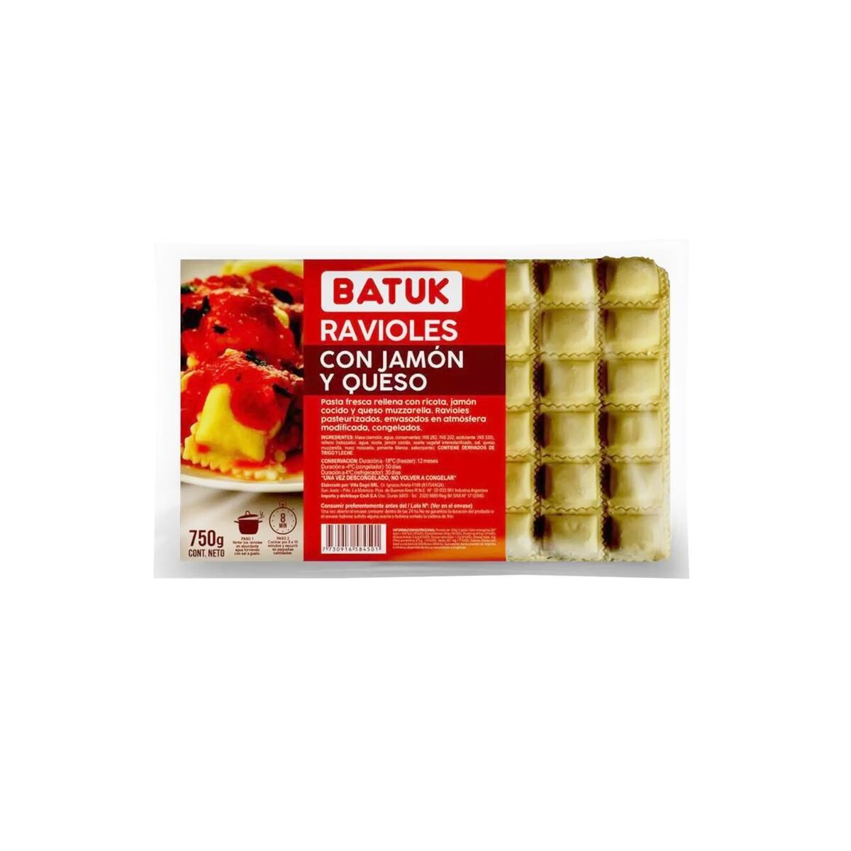 Ravioles de Jamón y Queso Batuk 750Grs 
