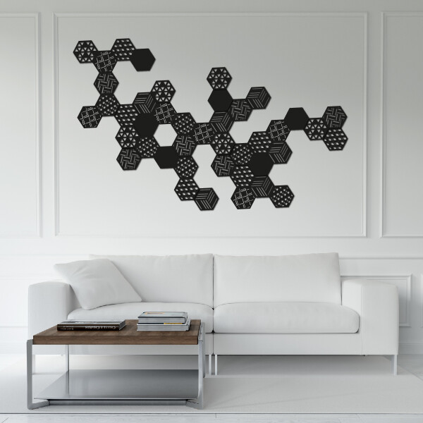 Set Cuadro Calado Mural gigante Moderno Living Decorativo Hexagonos Madera MDF Imback Color Negro Set Cuadro Calado Mural gigante Moderno Living Decorativo Hexagonos Madera MDF Imback Color Negro