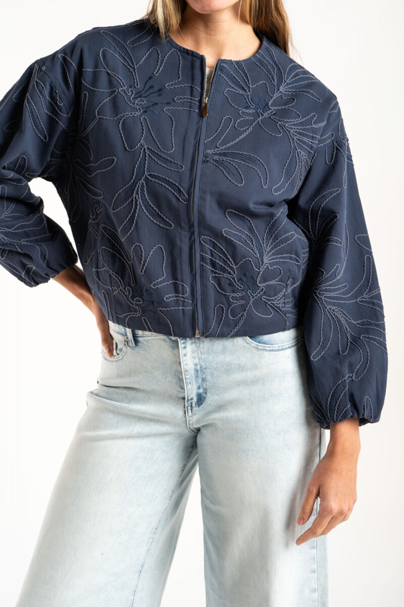 Campera Bomber Con Bordado Denim