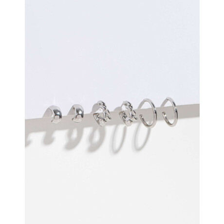 Set De Argollas Plateado Rodio