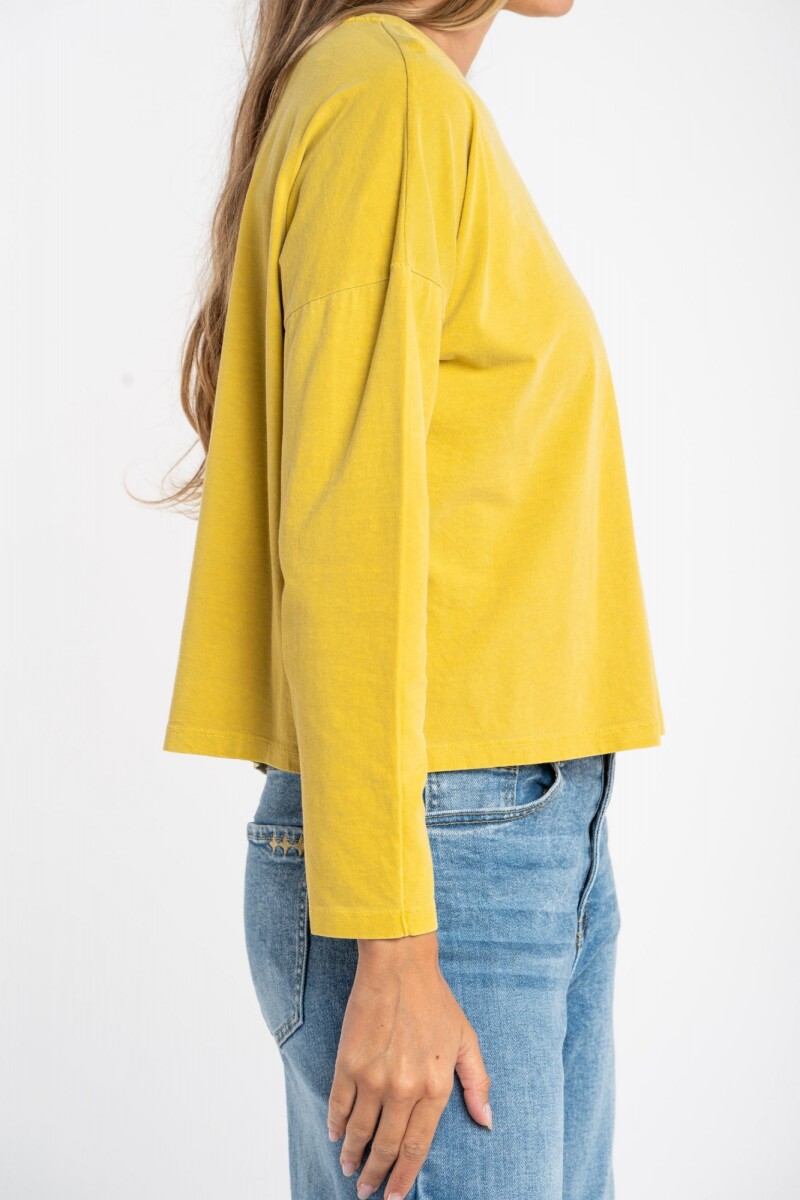 Remera Manga Larga Algodon Lavado Mostaza