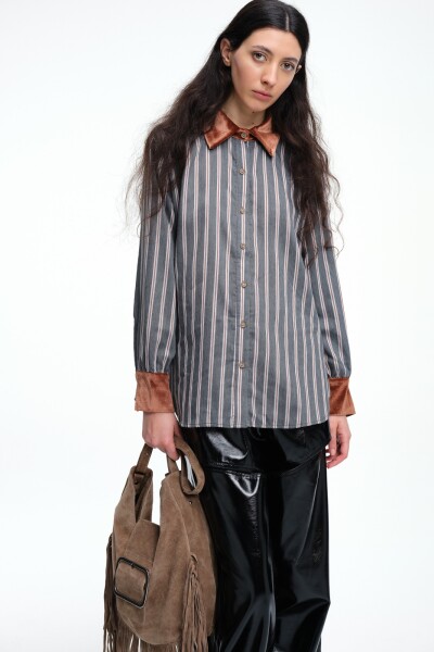 CAMISA COMBINADA VELVET Gris