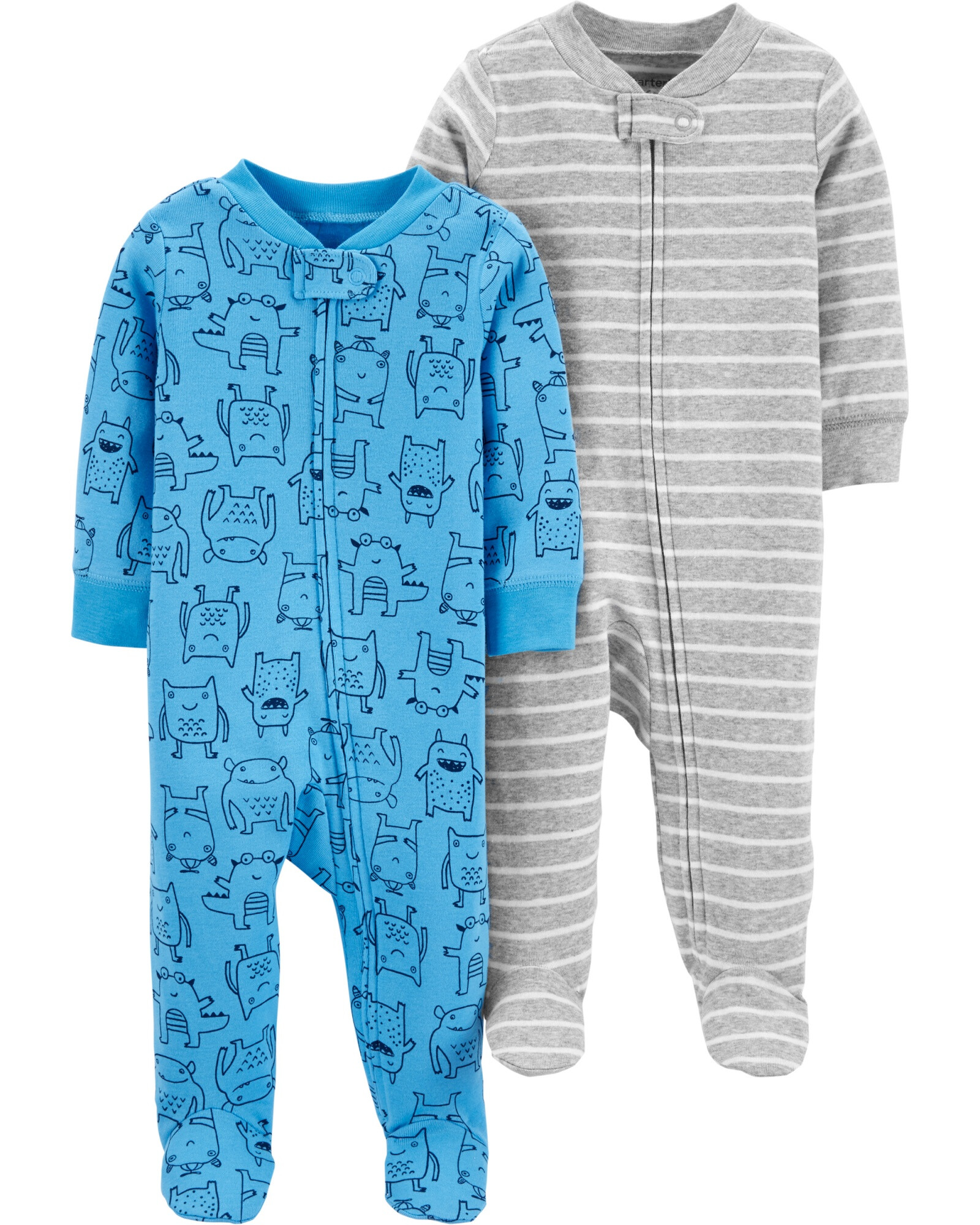 Pack dos pijamas una pieza de algodón, con pie, diseño monstruos y rayas Sin color