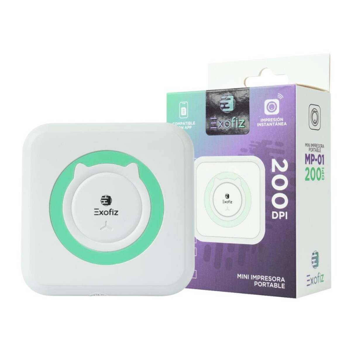 Mini Impresora Portátil Exofiz Mp-01 Conexión Bluetooth Ub - BLANCO-VERDE 