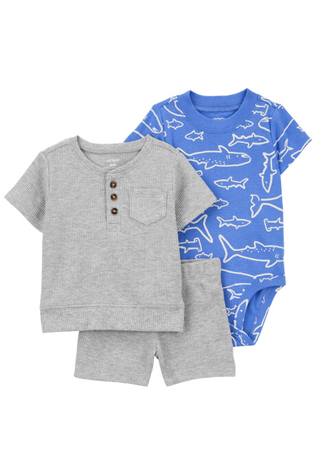 Set tres piezas, short y remera de algodón térmico más body de algodón Set tres piezas, short y remera de algodón térmico más body de algodón