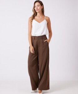 Palazzo Con Doble Botón & Cintura Elástica MARRON