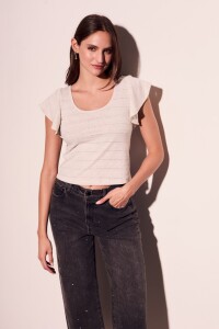 Top Texturado Manga Volado Gris Melange