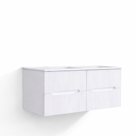 Mueble De Baño Suspendido Blanco Ripado 120 Cm Con doble Bacha Mueble De Baño Suspendido Blanco Ripado 120 Cm Con Doble Bacha