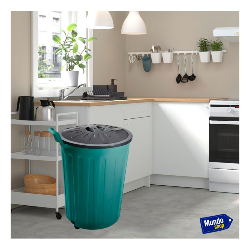 Papelera Basurero Cesto Basura Tapa Y Ruedas 100lts Plastico Verde