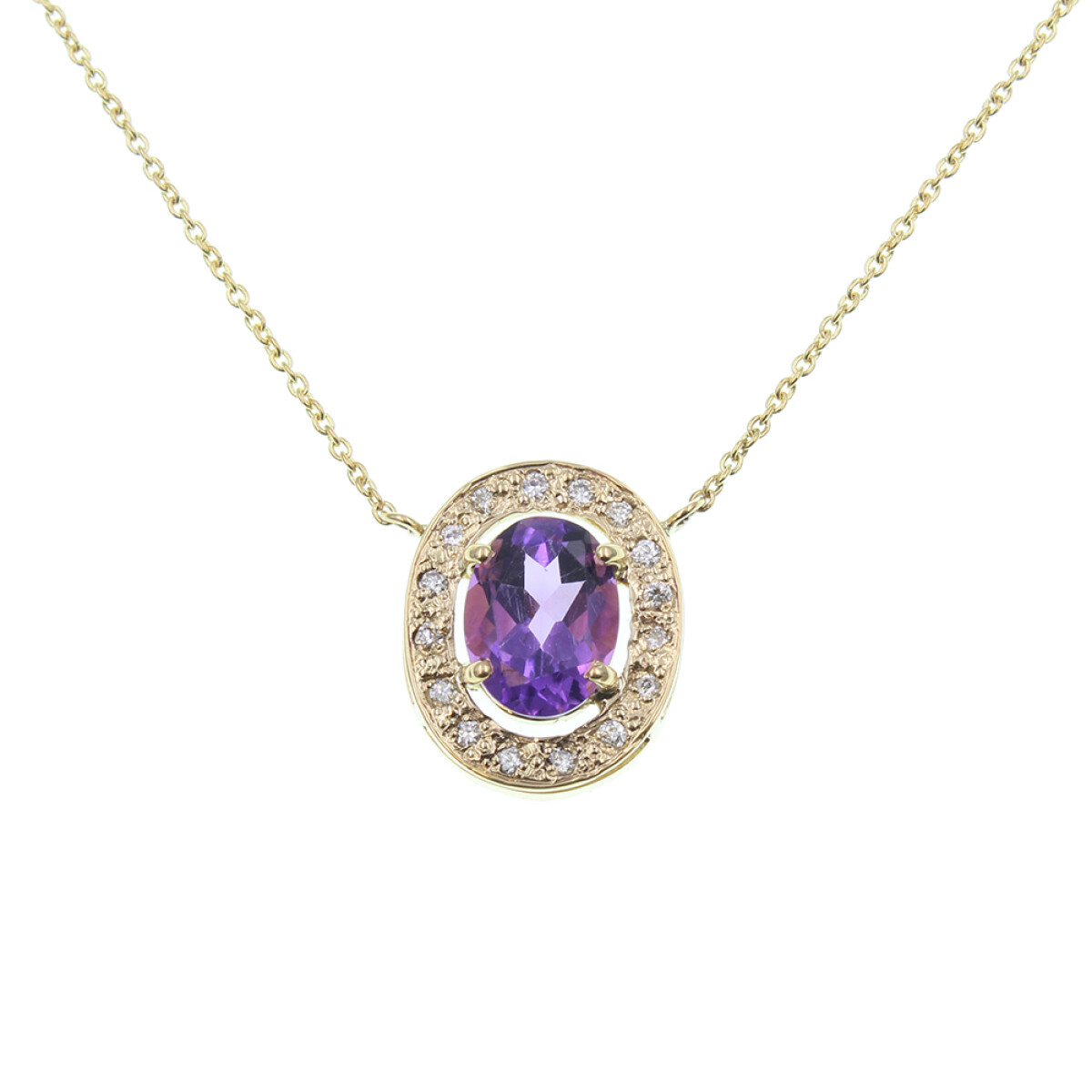 Colgante con cadena Claudina V. en oro amarillo 18k con brillantes y amatista 
