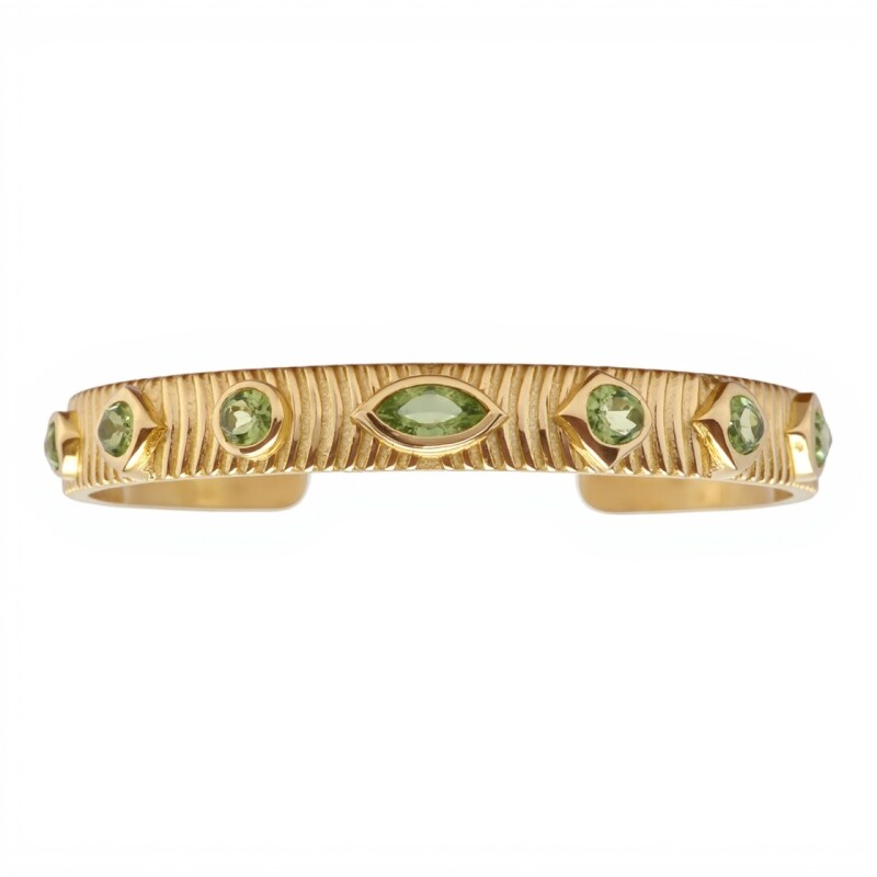 Brazalete Pune-Plata rodinada 925 con micra de oro 18k-Piedra Peridoto-BR2025 conpiedra