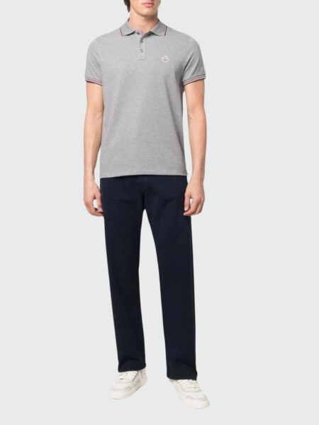 Moncler -Remera polo de algodón manga corta Gris