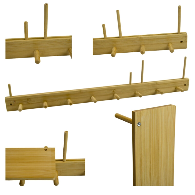 Perchero De Pared 8 Ganchos Colgante Con Repisas De Madera MARRON CLARO