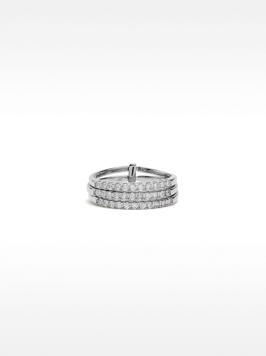 Anillo Triple Con Circonitas - Plata De Ley 925 - plateado 