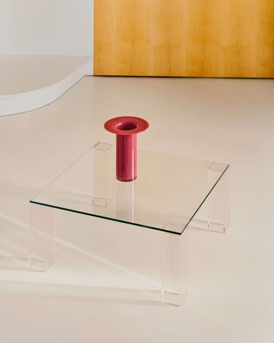 Mesa auxiliar Adularia de cristal templado transparente 85 x 85 cm