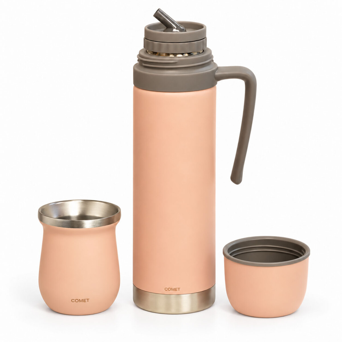 Set Termo 750Ml Manija Fija + Mate 160Ml Ac Inox Comet - Rosa 