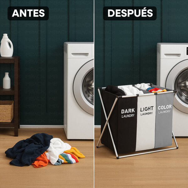 Canasto Organizador de Ropa Sucia IMBACK IBK-HMJ065-MIX | 3 Compartimentos Dark/Light/Color, Plegable y Resistente Canasto Organizador de Ropa Sucia IMBACK IBK-HMJ065-MIX | 3 Compartimentos Dark/Light/Color, Plegable y Resistente
