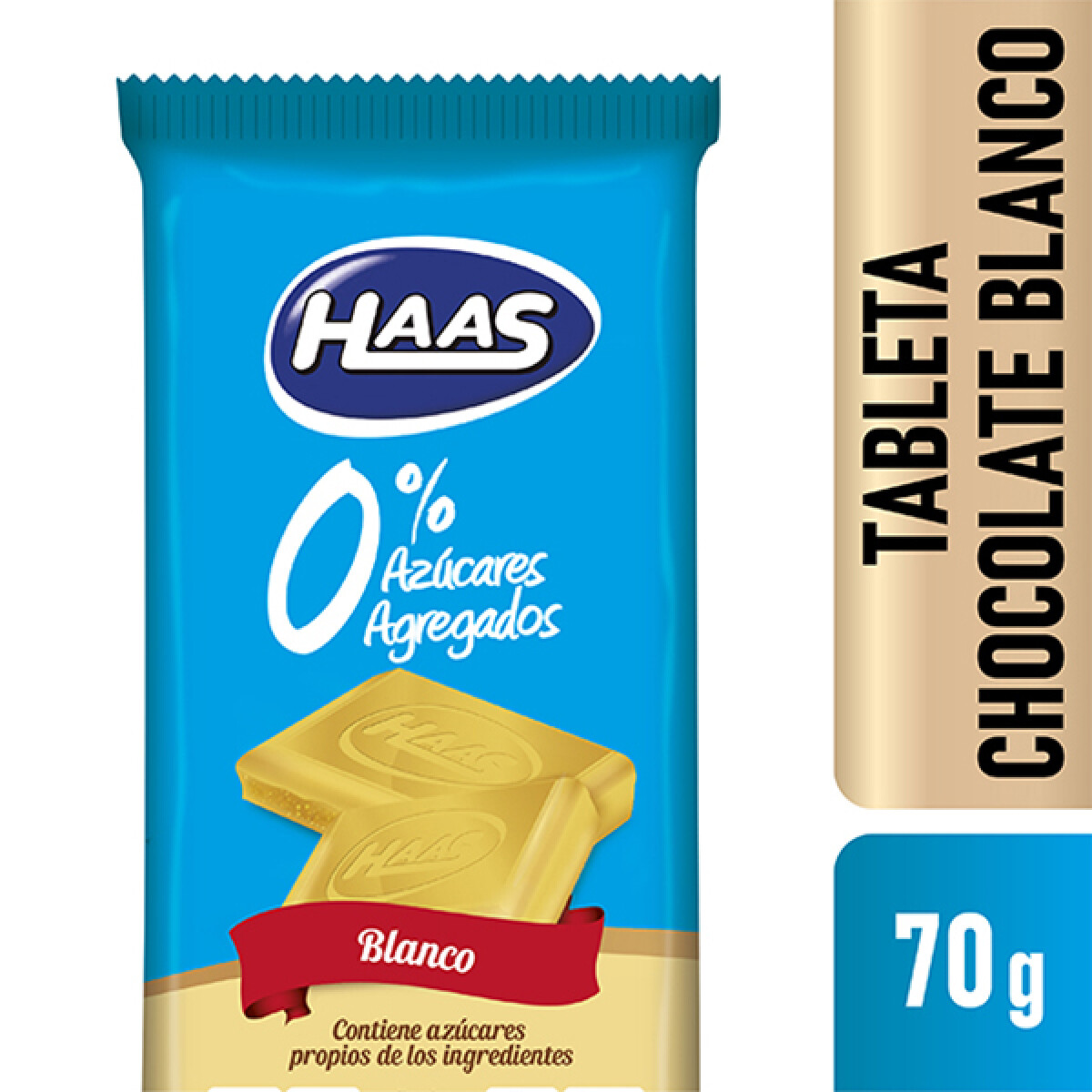 Chocolate Sin Azúcar 70 g Haas - Blanco 