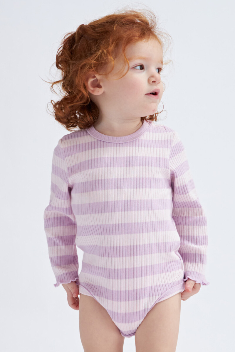 Body manga larga rib estampado Rayas- Lila