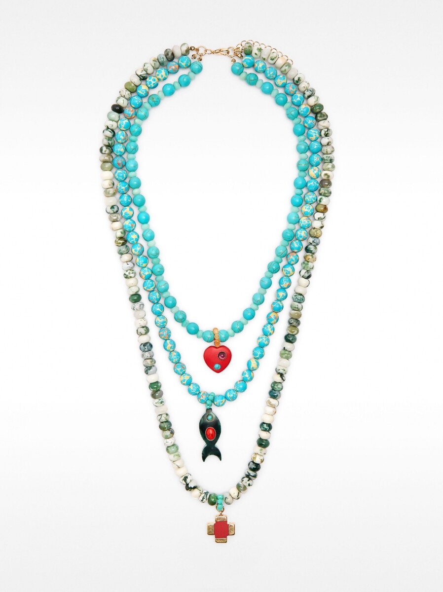 Collar Triple De Cuentas De Piedra - multicolor 