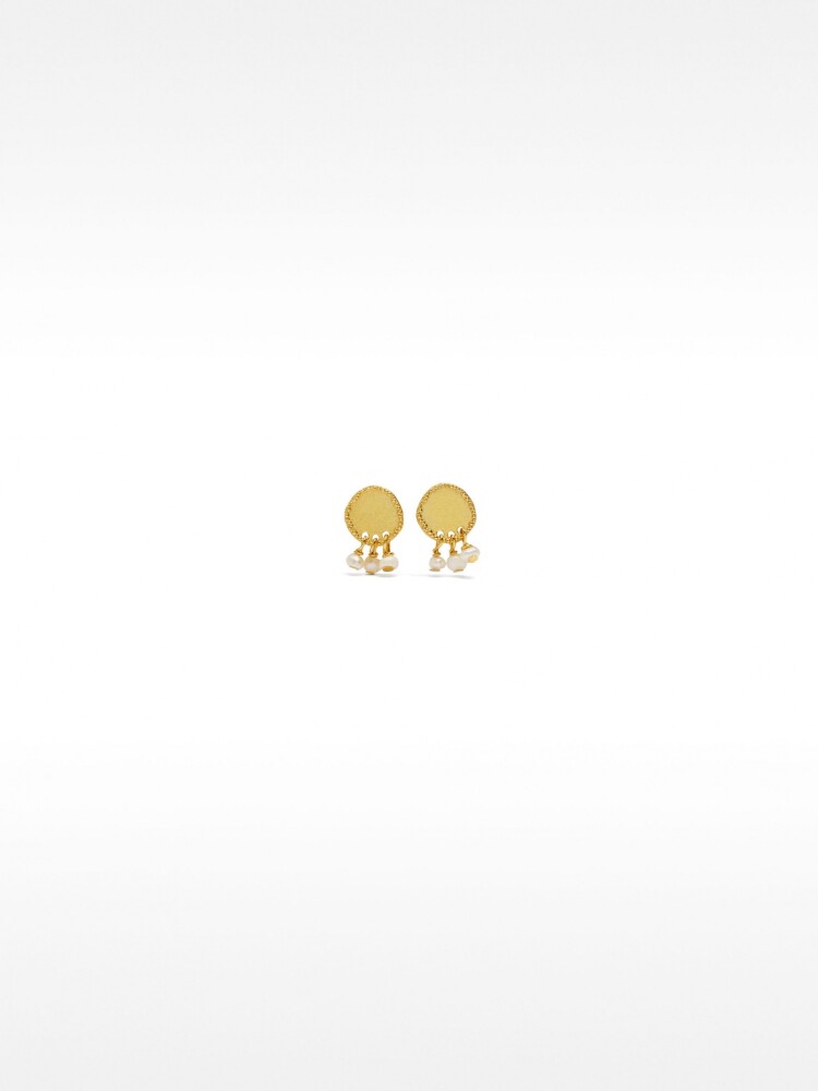 Pendientes Cortos Con Perlas De Agua Dulce - Plata De Ley 925 dorado
