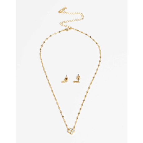Set De Aros Pasantes Y Collar Cubic Dorado