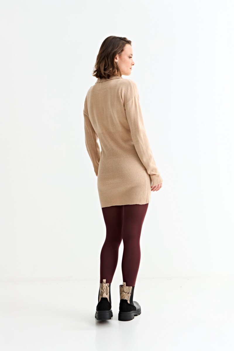 Vestido tejido cuello polo BEIGE